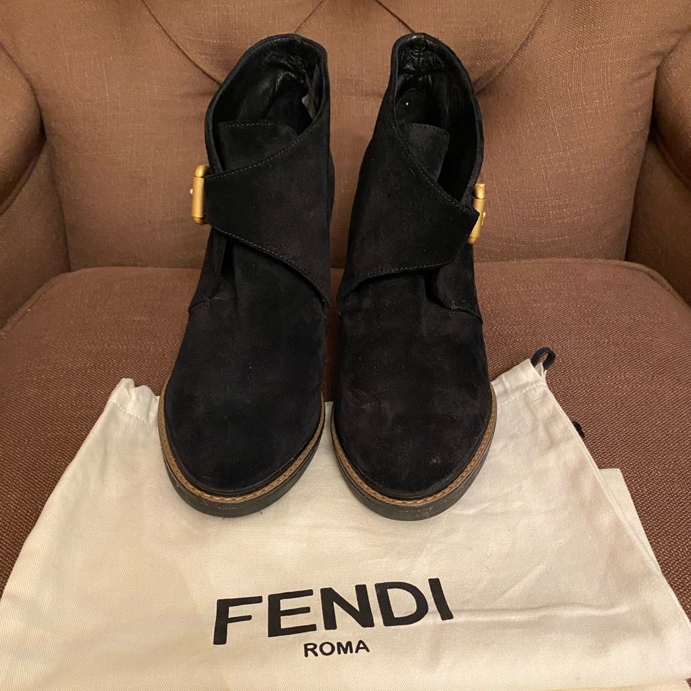 Fendi Black Suede Booties in Size 38